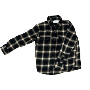 Old Navy Black and Cream Plaid Kids Button Down Shirt